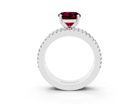 White gold Round Cut Garnet Solitaire Ring with Pavé and Channel Set Band_3