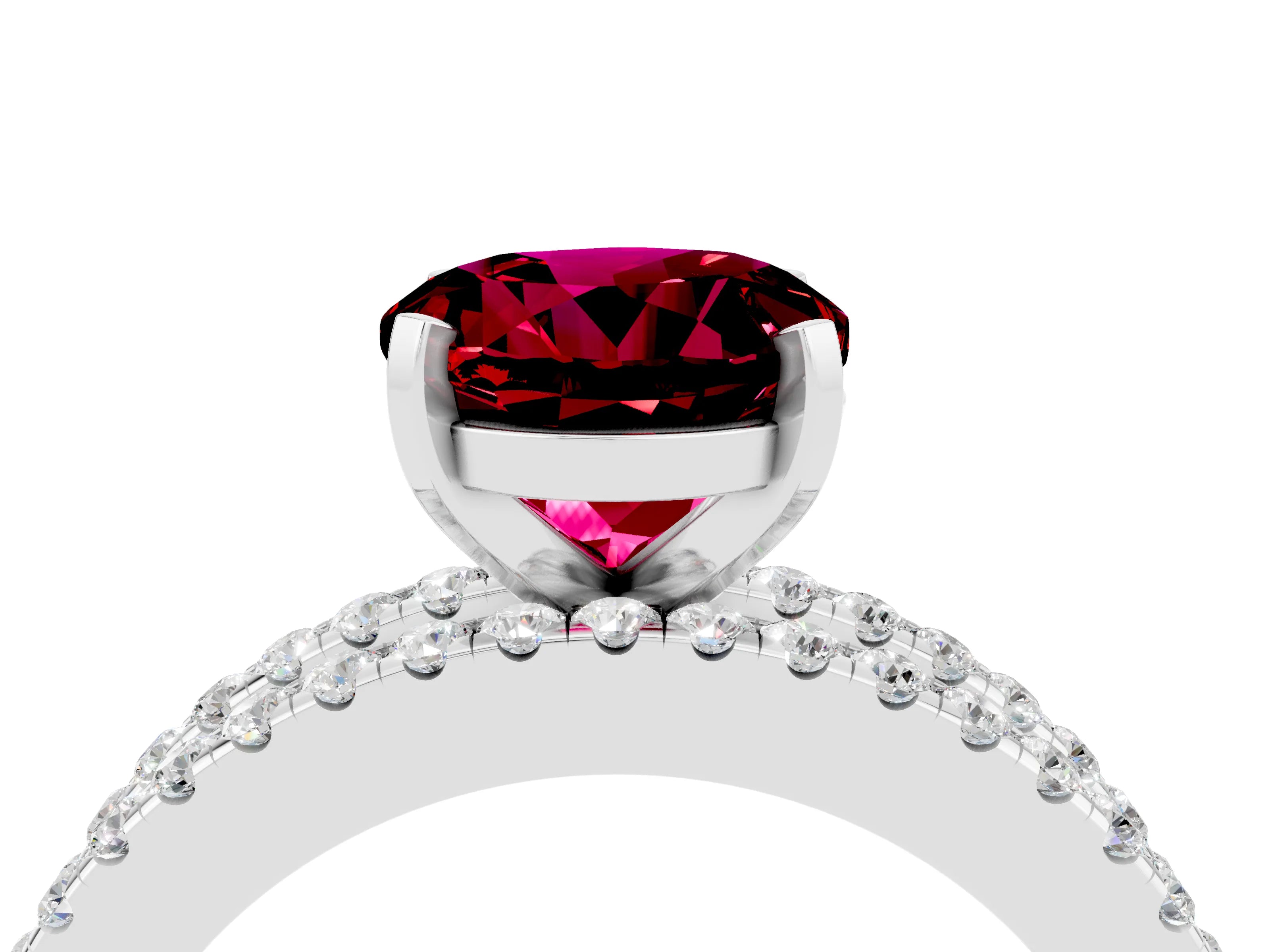 White gold Round Cut Garnet Solitaire Ring with Pavé and Channel Set Band_4