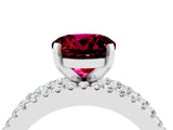 White gold Round Cut Garnet Solitaire Ring with Pavé and Channel Set Band_4
