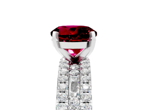 White gold Round Cut Garnet Solitaire Ring with Pavé and Channel Set Band_5