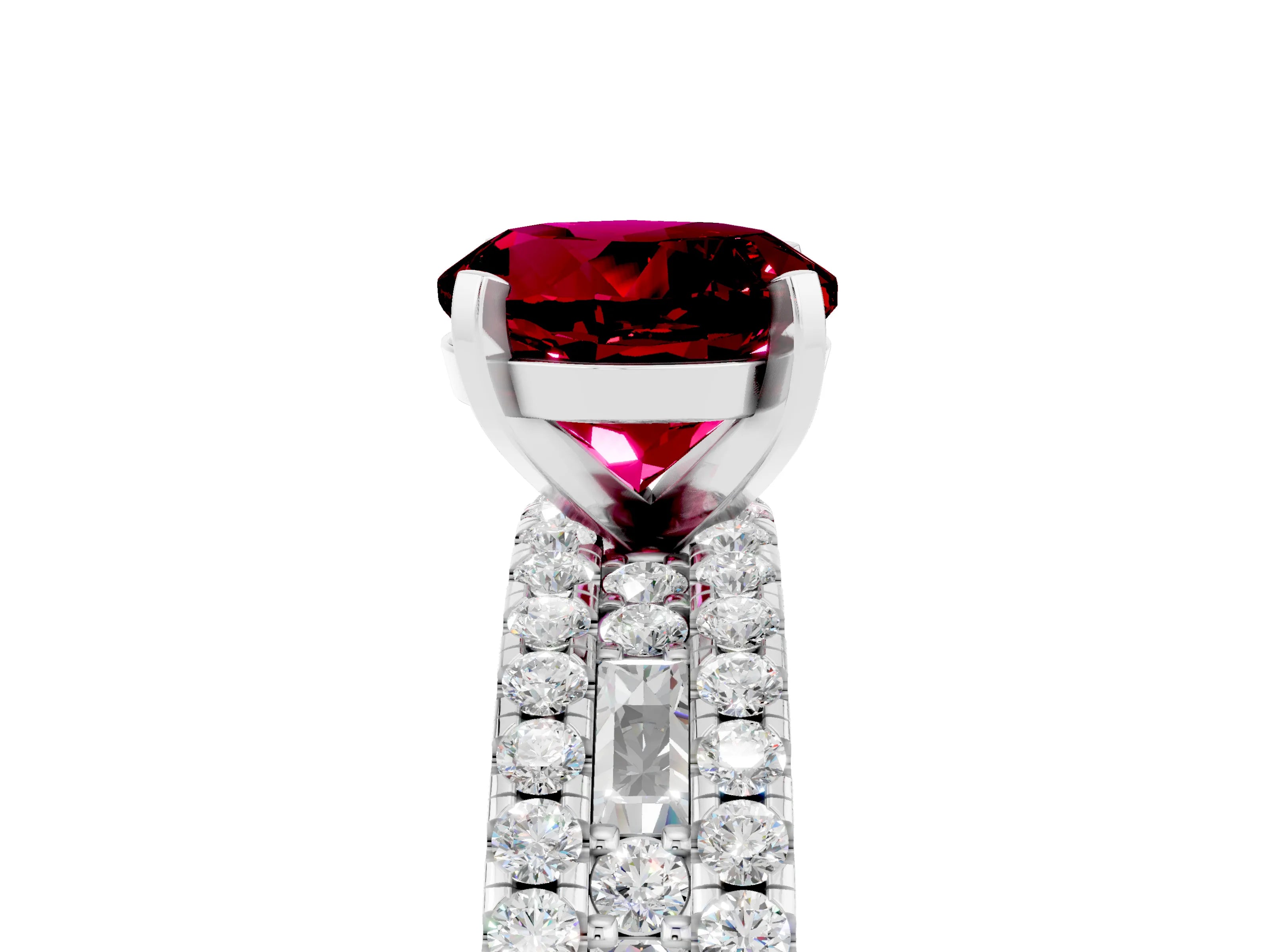 White gold Round Cut Garnet Solitaire Ring with Pavé and Channel Set Band_5