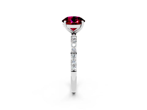 White gold Round Cut Garnet Solitaire Ring with Pave Band and Four Prong Setting_14
