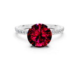 White gold Round Cut Garnet Solitaire Ring with Pave Band and Four Prong Setting_24