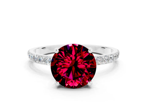White gold Round Cut Garnet Solitaire Ring with Pave Band and Four Prong Setting_24