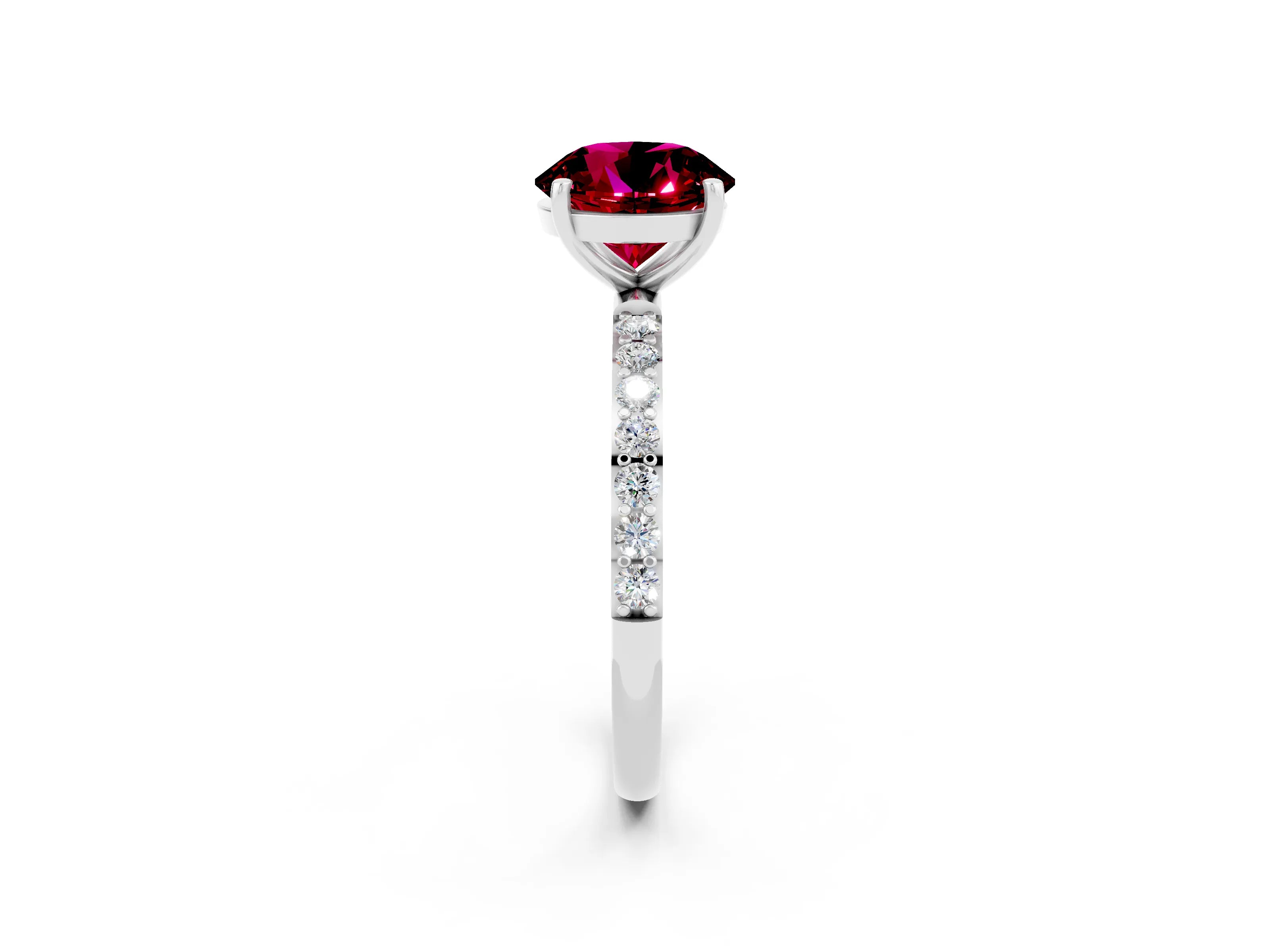White gold Round Cut Garnet Solitaire Ring with Pave Band and Four Prong Setting_26