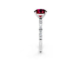 White gold Round Cut Garnet Solitaire Ring with Pave Band and Four Prong Setting_26