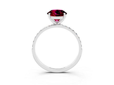 White gold Round Cut Garnet Solitaire Ring with Pave Band and Four Prong Setting_27