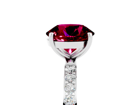 White gold Round Cut Garnet Solitaire Ring with Pave Band and Four Prong Setting_29