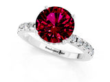 White gold Round Cut Garnet Solitaire Ring with Round  Pavé Band and Four-Prong Setting_49