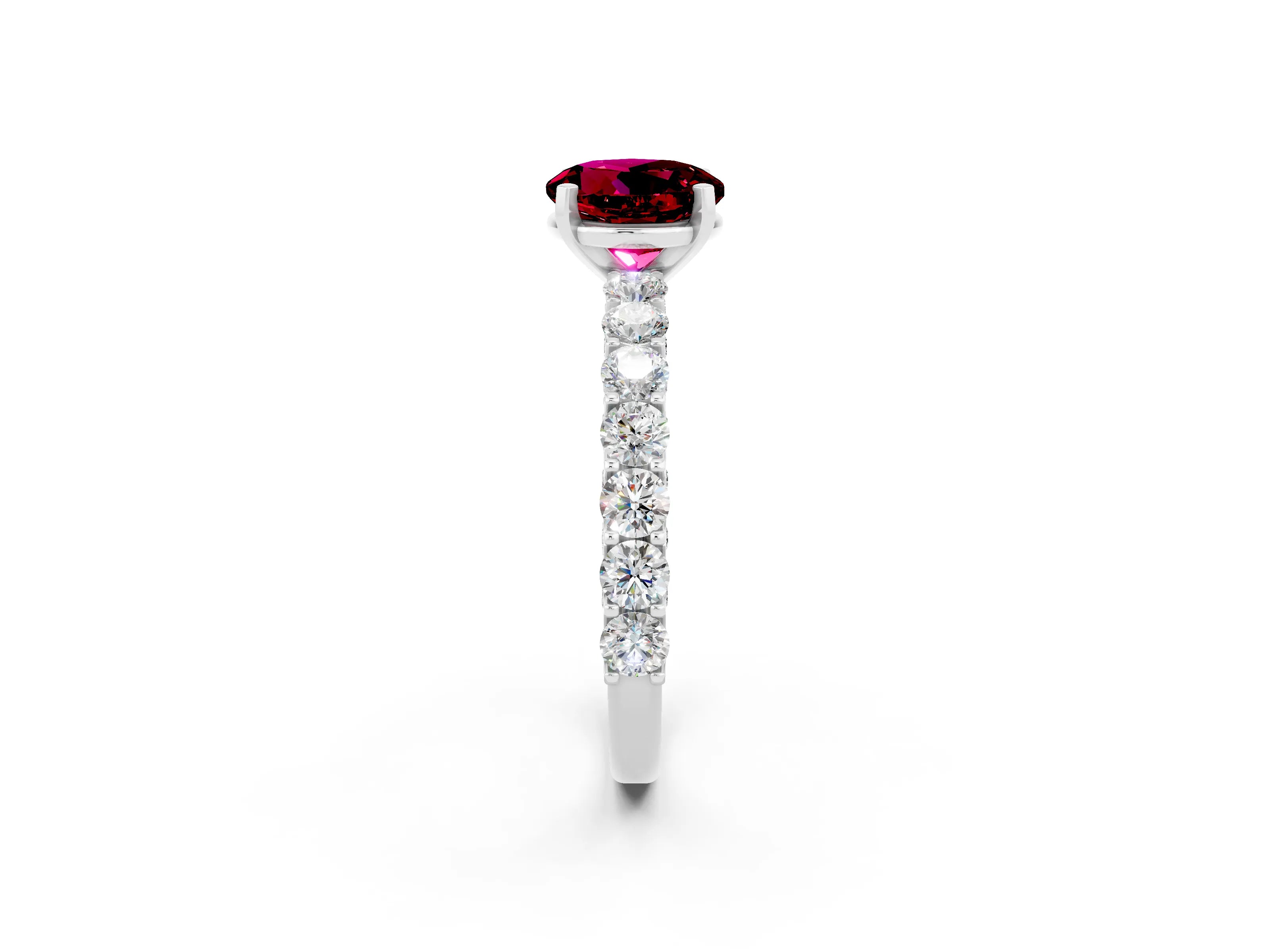 White gold Round Cut Garnet Solitaire Ring with Shared Prong Pavé Band and Four-Prong Setting_2