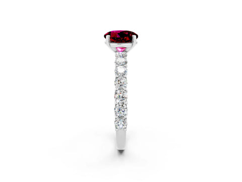 White gold Round Cut Garnet Solitaire Ring with Shared Prong Pavé Band and Four-Prong Setting_2