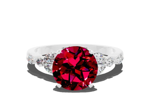 White gold Round Cut Garnet Solitaire Ring with Side Stones and Four-Prong Setting_12