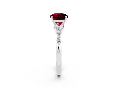 White gold Round Cut Garnet Solitaire Ring with Side Stones and Four-Prong Setting_14