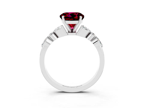 White gold Round Cut Garnet Solitaire Ring with Side Stones and Four-Prong Setting_15