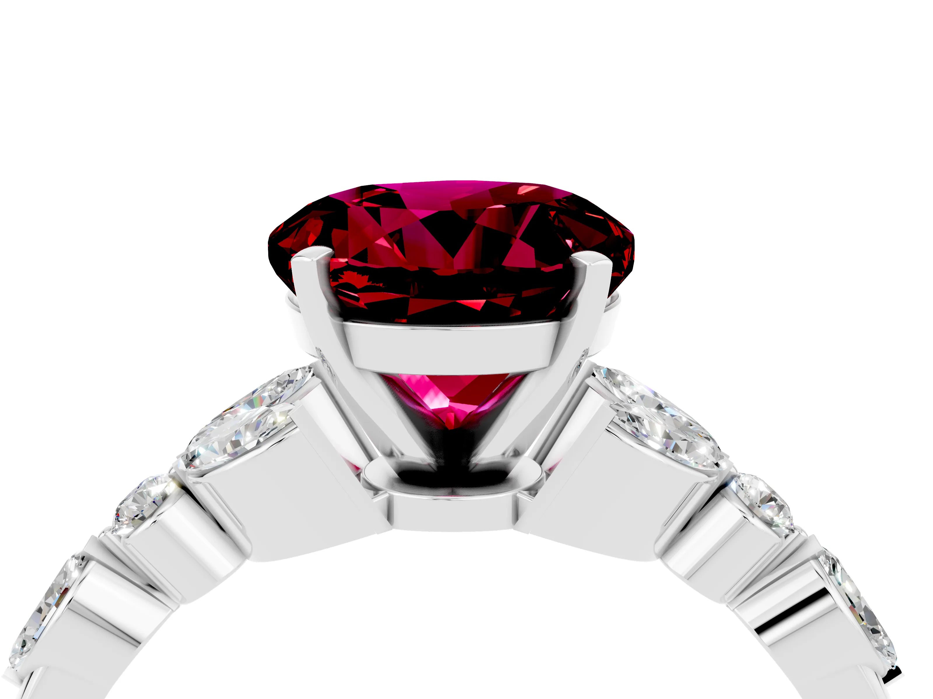 White gold Round Cut Garnet Solitaire Ring with Side Stones and Four-Prong Setting_16