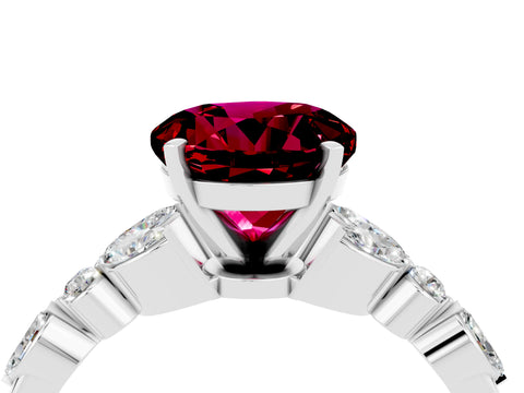 White gold Round Cut Garnet Solitaire Ring with Side Stones and Four-Prong Setting_16