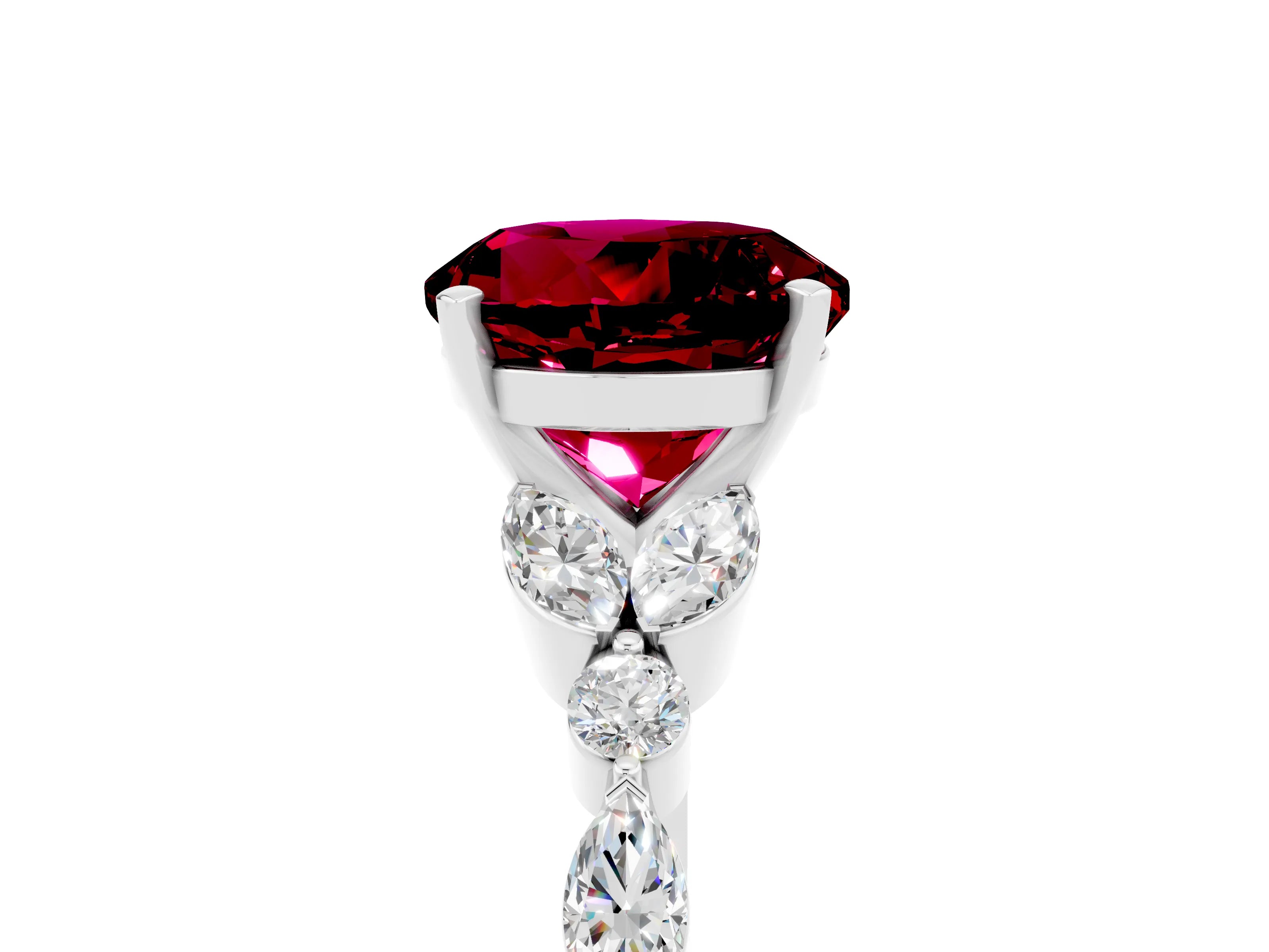 White gold Round Cut Garnet Solitaire Ring with Side Stones and Four-Prong Setting_17