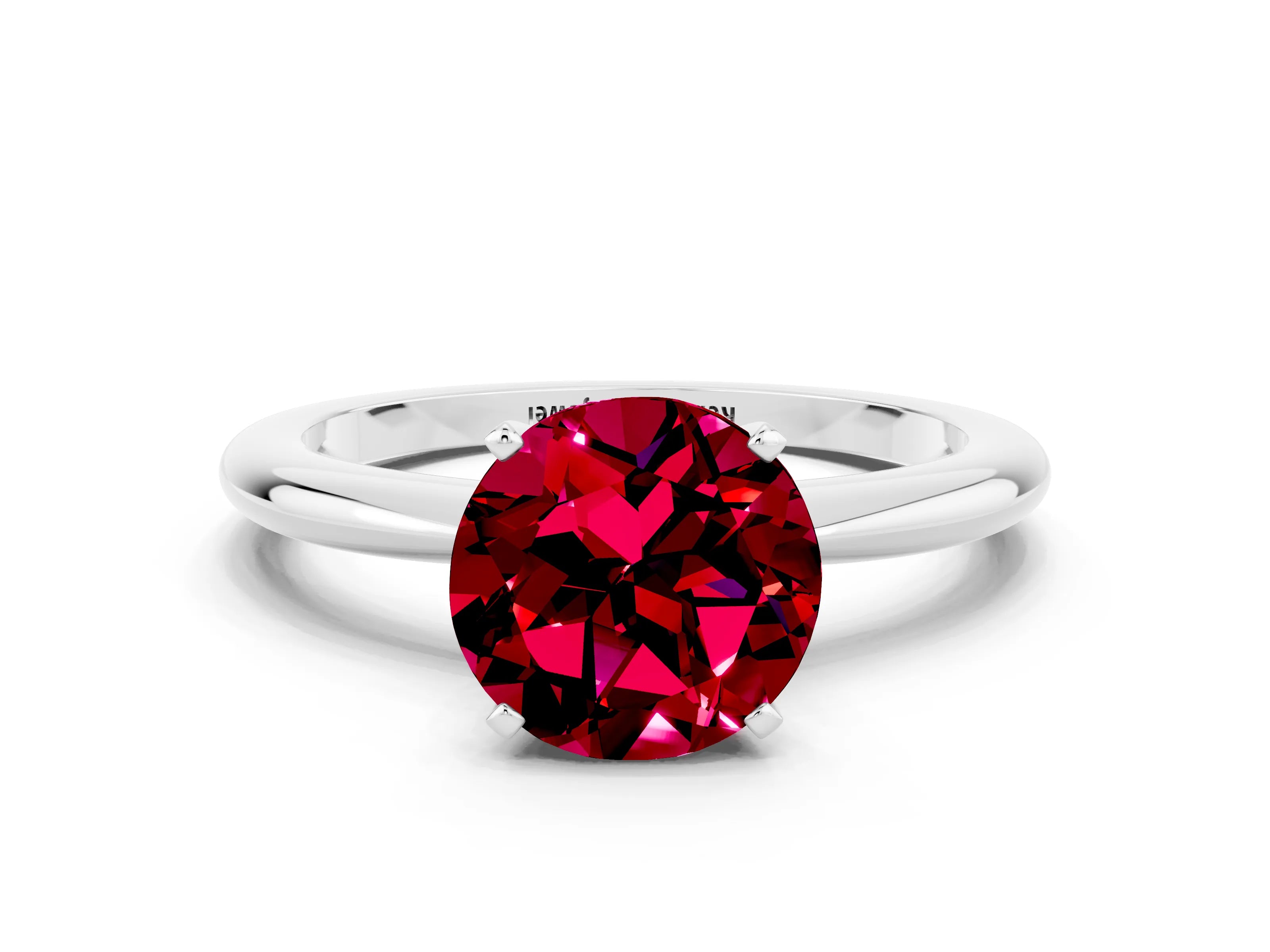 White gold Round Cut Garnet Solitaire Ring with Six-Prong Setting and Classic Band_12