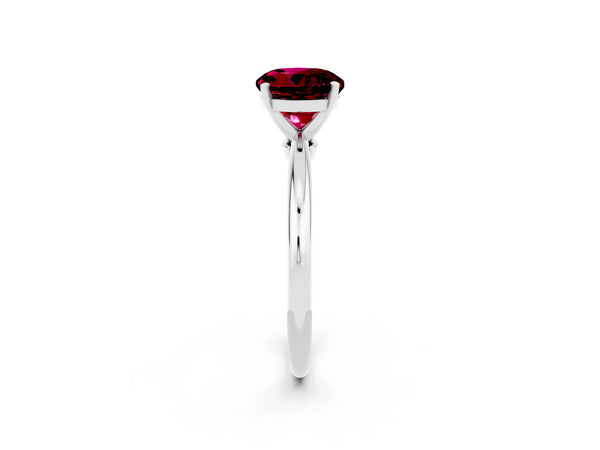 White gold Round Cut Garnet Solitaire Ring with Six-Prong Setting and Classic Band