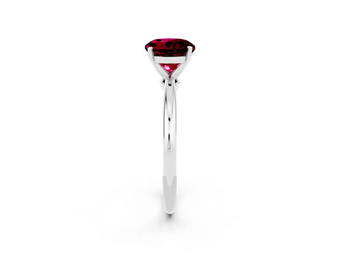 White gold Round Cut Garnet Solitaire Ring with Six-Prong Setting and Classic Band_14