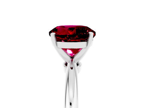 White gold Round Cut Garnet Solitaire Ring with Six-Prong Setting and Classic Band_5