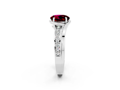 White gold Round Cut Garnet Solitaire Ring with Split Shank and Prong Setting_2