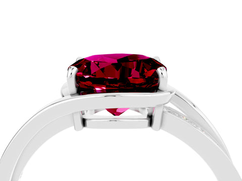 White gold Round Cut Garnet Solitaire Ring with Split Shank and Prong Setting_4