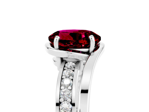 White gold Round Cut Garnet Solitaire Ring with Split Shank and Prong Setting_5