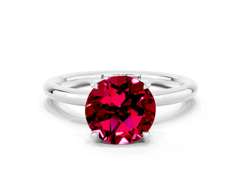 White gold Round Cut Garnet Solitaire Ring with Thin Band and Four-Prong Setting_12