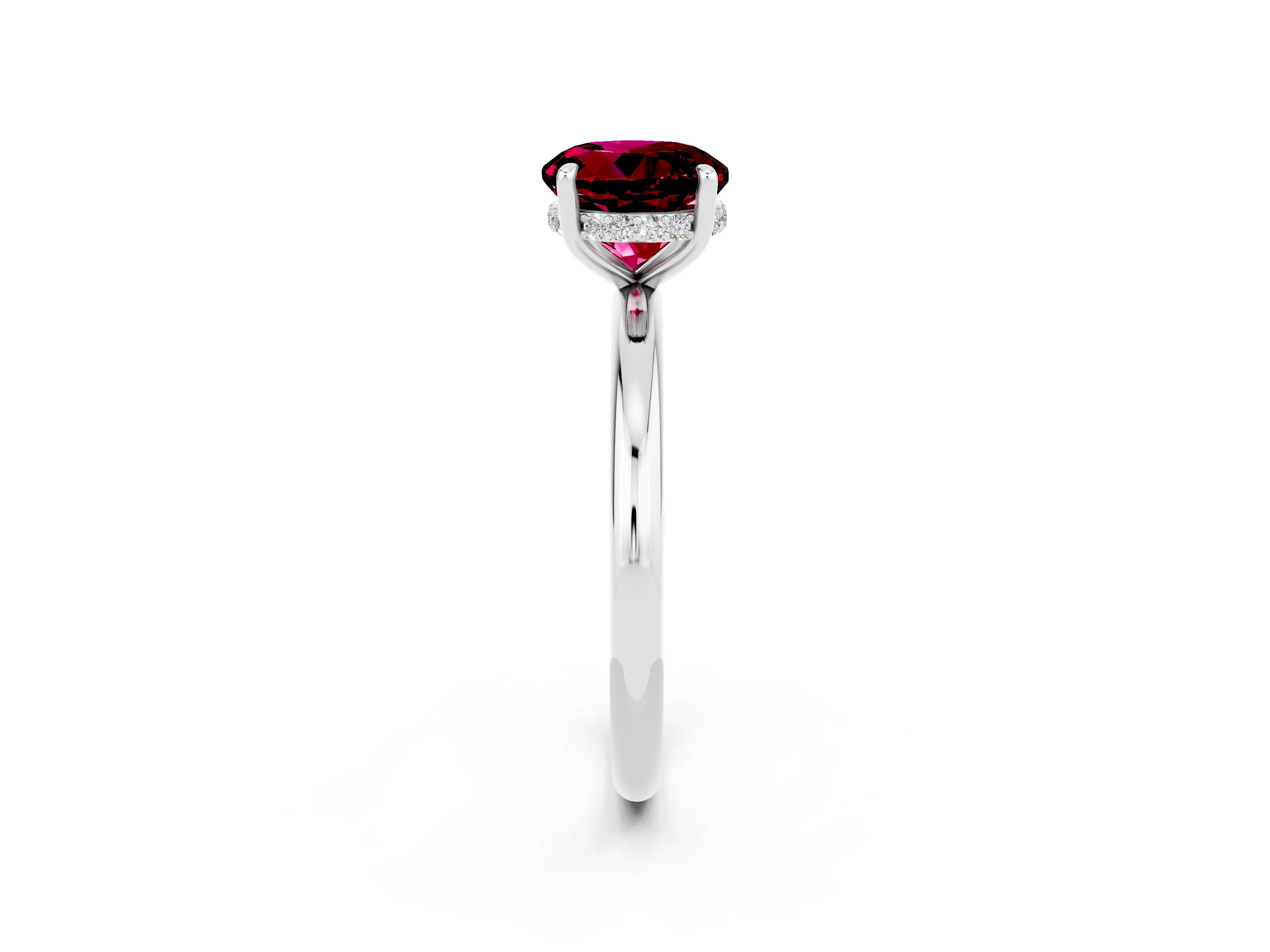 White gold Round Cut Garnet Solitaire Ring with Thin Band and Four-Prong Setting_14