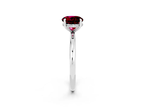 White gold Round Cut Garnet Solitaire Ring with Thin Band and Four-Prong Setting_14