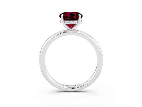 White gold Round Cut Garnet Solitaire Ring with Thin Band and Four-Prong Setting_15