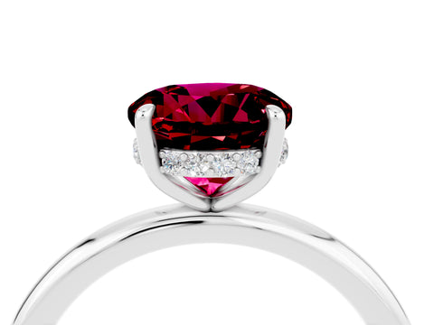 White gold Round Cut Garnet Solitaire Ring with Thin Band and Four-Prong Setting_16