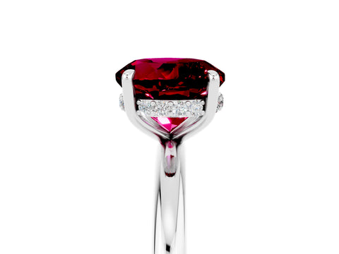 White gold Round Cut Garnet Solitaire Ring with Thin Band and Four-Prong Setting_17