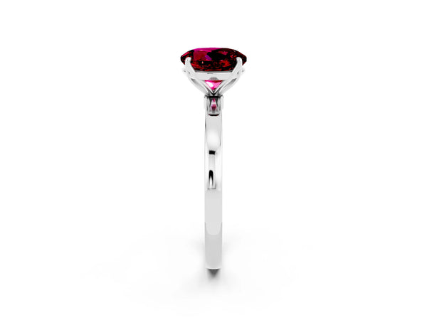 Platinum Round Cut Garnet Solitaire Ring with Thin Band and Prong Setting