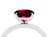 White gold Round Cut Garnet Solitaire Ring with Thin Band and Prong Setting_16