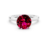 White gold Round Cut Garnet Solitaire Ring with Thin Band and Prong Setting_36