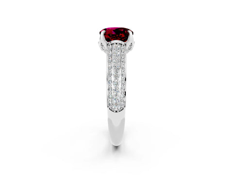 White gold Round Cut Garnet Solitaire Ring with Three-Row Pavé Band and Four-Prong Setting_14