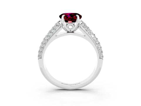 White gold Round Cut Garnet Solitaire Ring with Three-Row Pavé Band and Four-Prong Setting_15