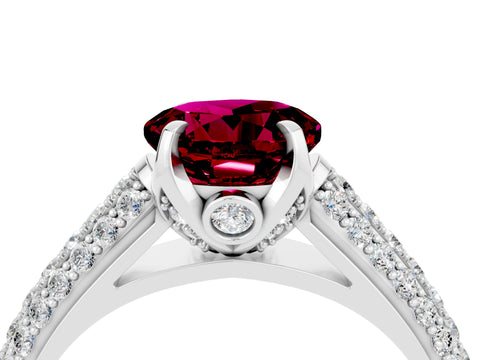 White gold Round Cut Garnet Solitaire Ring with Three-Row Pavé Band and Four-Prong Setting_16