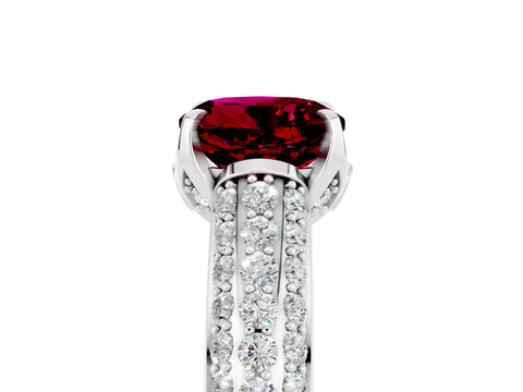 White gold Round Cut Garnet Solitaire Ring with Three-Row Pavé Band and Four-Prong Setting_17