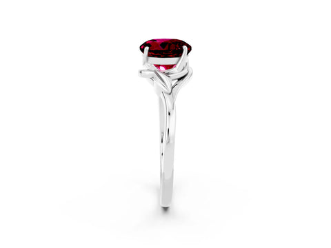 White gold Round Cut Garnet Solitaire Ring with Twist Band and Four-Prong Setting_14