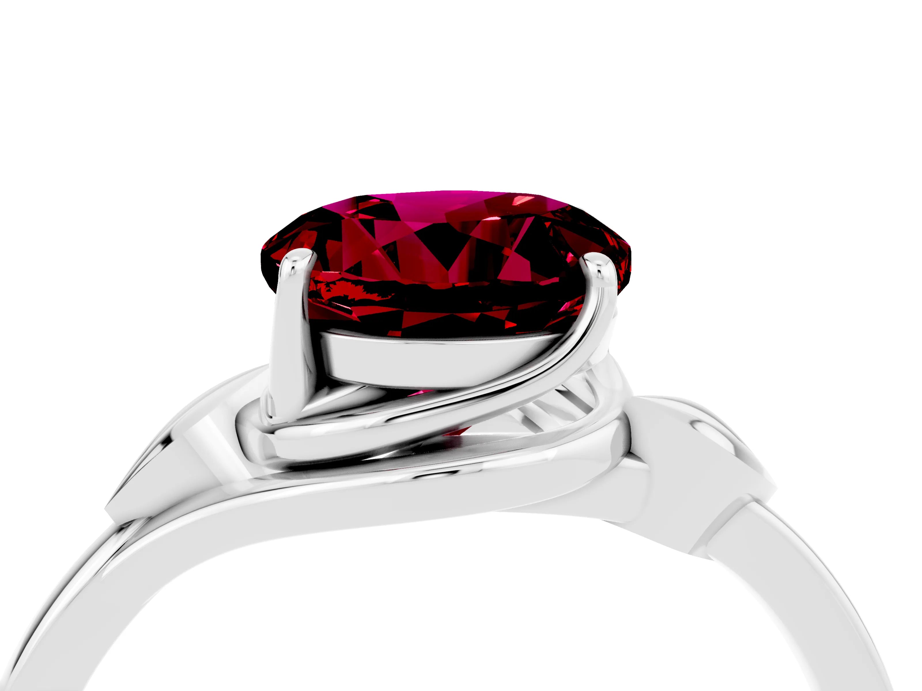 White gold Round Cut Garnet Solitaire Ring with Twist Band and Four-Prong Setting_40