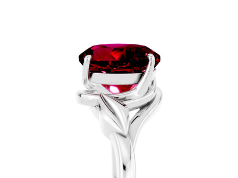 White gold Round Cut Garnet Solitaire Ring with Twist Band and Four-Prong Setting_41