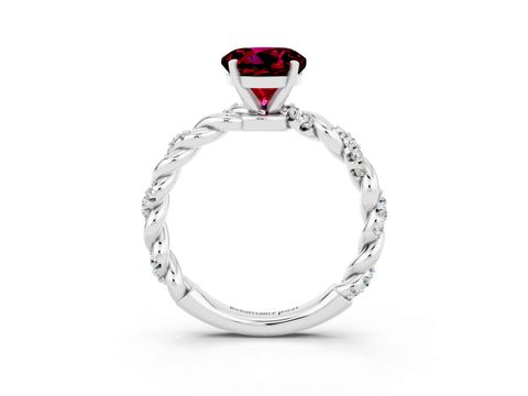 White gold Round Cut Garnet Solitaire Ring with Twisted Band and Pavé Accents_3