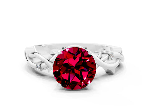 White gold Round Cut Garnet Solitaire Ring with Twisted Band and Prong Setting_12