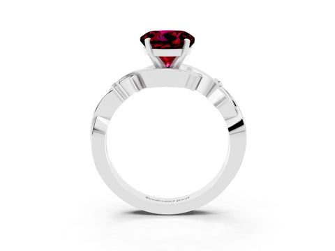 White gold Round Cut Garnet Solitaire Ring with Twisted Band and Prong Setting_15