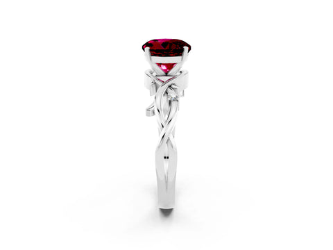 White gold Round Cut Garnet Solitaire Ring with Twisted Band and Prong Setting_2