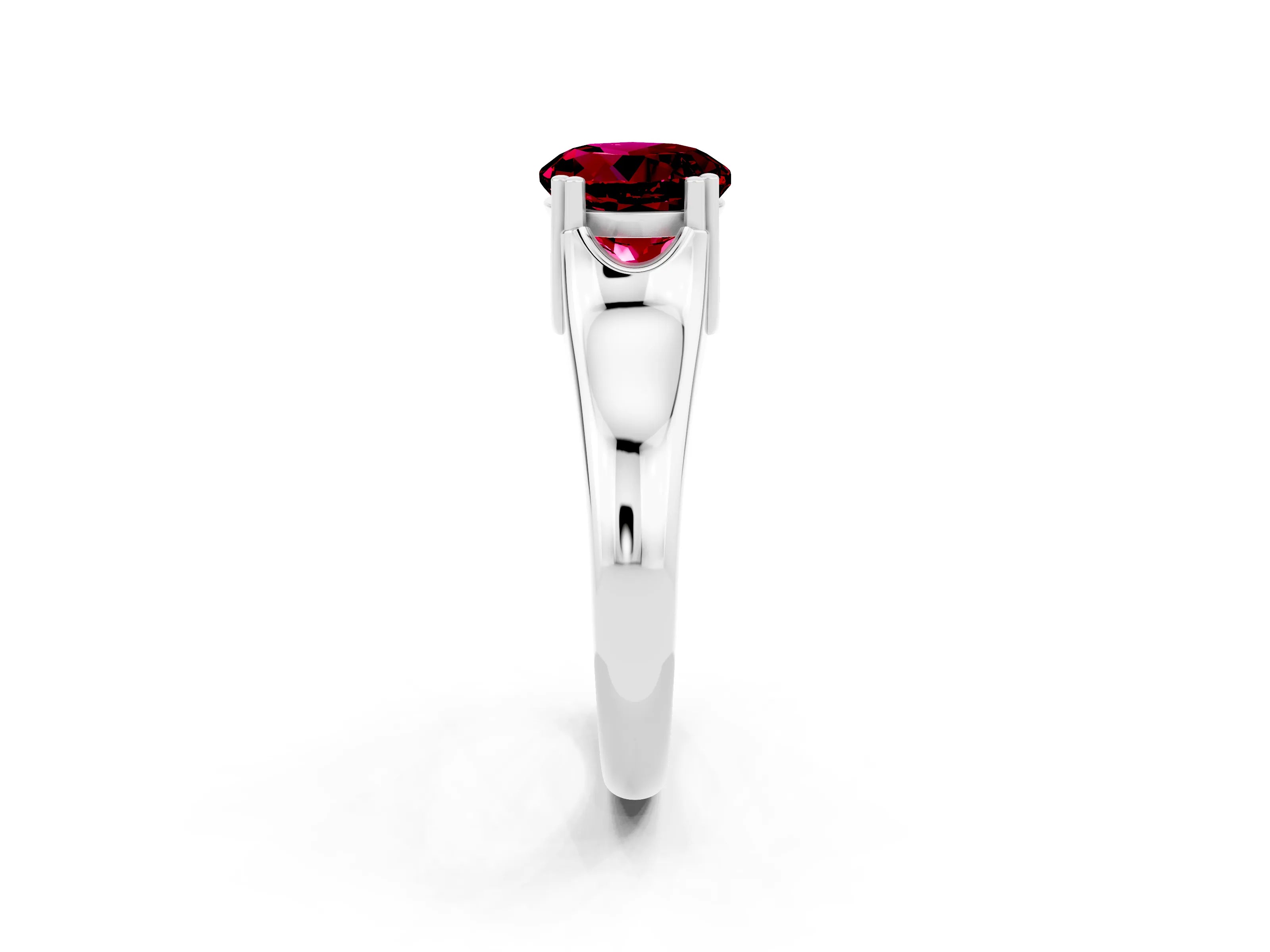 White gold Round Cut Garnet Solitaire Ring with Wide Band and Prong Setting_2