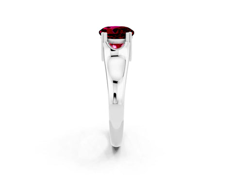 White gold Round Cut Garnet Solitaire Ring with Wide Band and Prong Setting_2
